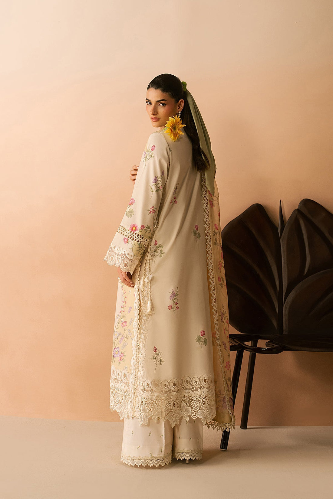 Model wearing Afrozeh Haze Lumiere shirt & trouser set