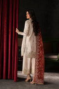 Emaan Adeel Poise S0517 embroidered raw silk suit in ivory — back view