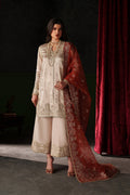 Emaan Adeel Poise S0517 embroidered raw silk suit in ivory — front view