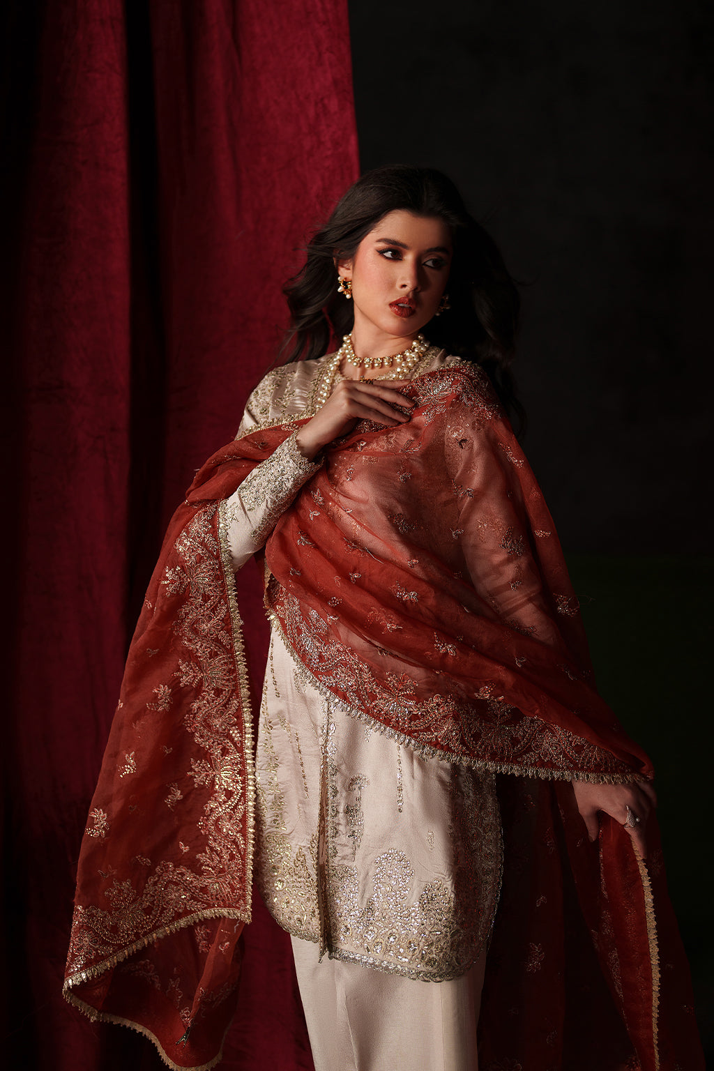 Emaan Adeel Poise S0517 embroidered raw silk suit in ivory — upper-body view