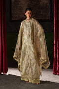 Emaan Adeel Zelie S0520 embroidered mesoury suit in pale yellow green — front view