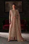 Emaan Adeel Vesper S0518 embroidered raw silk suit in dusty pink — front view