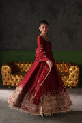 Emaan Adeel Onyx Muse S0513 embroidered raw silk dress in deep red — back view