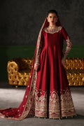Emaan Adeel Onyx Muse S0513 embroidered raw silk dress in deep red — front view