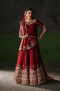 Emaan Adeel Onyx Muse S0513 embroidered raw silk dress in deep red — front view