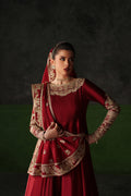 Emaan Adeel Onyx Muse S0513 embroidered raw silk dress in deep red — upper-body view