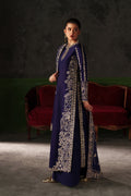 Emaan Adeel Azure Sapphire S0514 embroidered raw silk suit in navy blue — side view