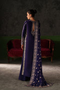 Emaan Adeel Azure Sapphire S0514 embroidered raw silk suit in navy blue — back view