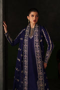 Emaan Adeel Azure Sapphire S0514 embroidered raw silk suit in navy blue — upper-body view