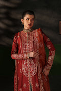 Emaan Adeel Noemie S0519 embroidered raw silk suit in rust red — upper-body view