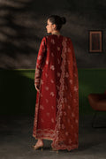 Emaan Adeel Noemie S0519 embroidered raw silk suit in rust red — back view