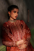 Emaan Adeel Noemie S0519 embroidered raw silk suit in rust red — upper-body view