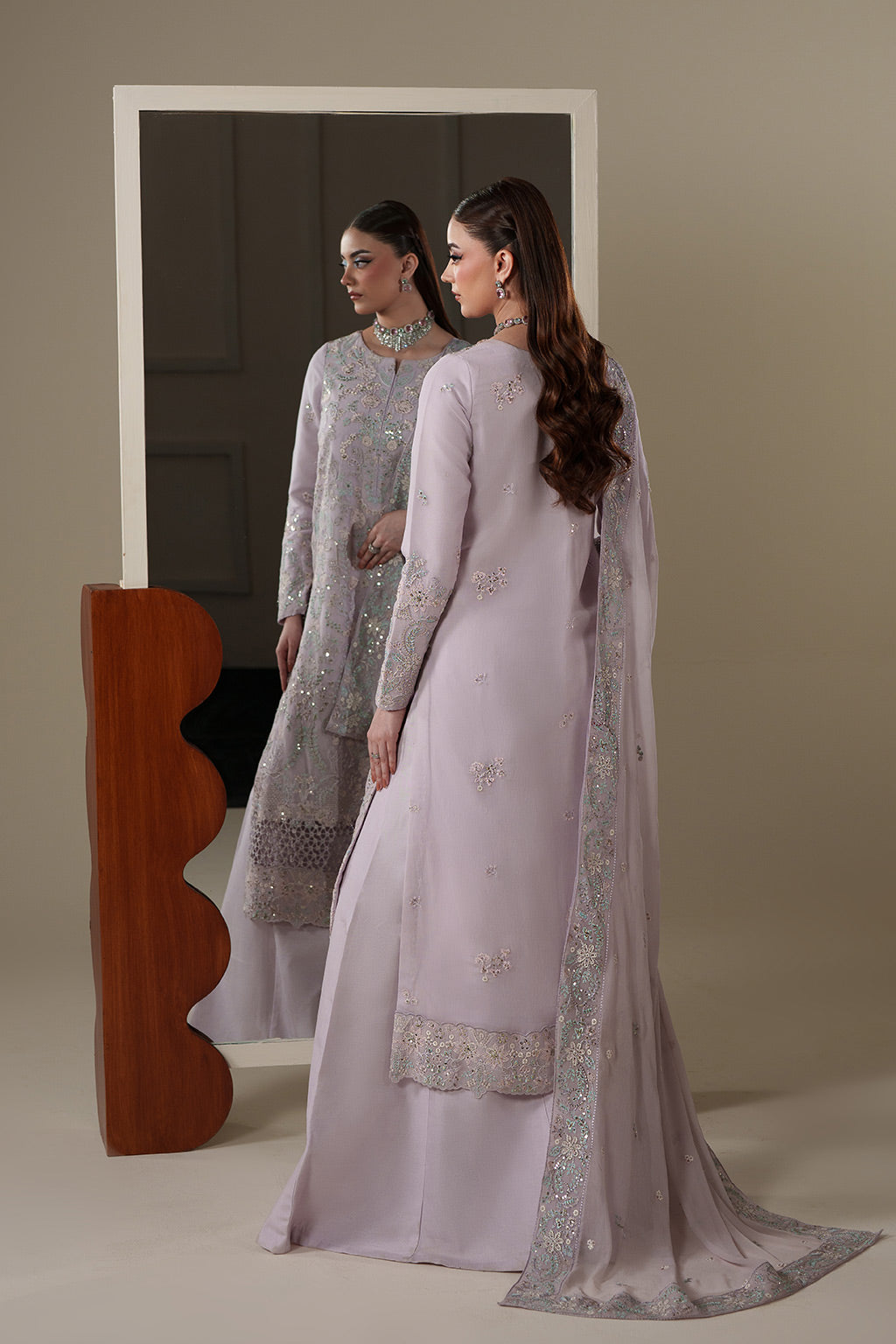 Emaan Adeel MIRA S0446 chiffon outfit in lilac — front view