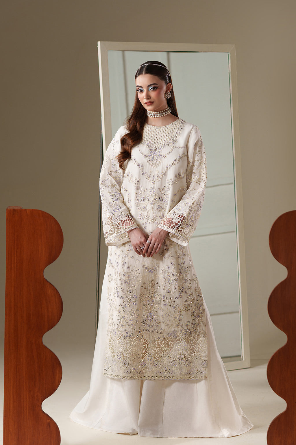 Emaan Adeel ELOSIE S0450 chiffon outfit in ivory — front view