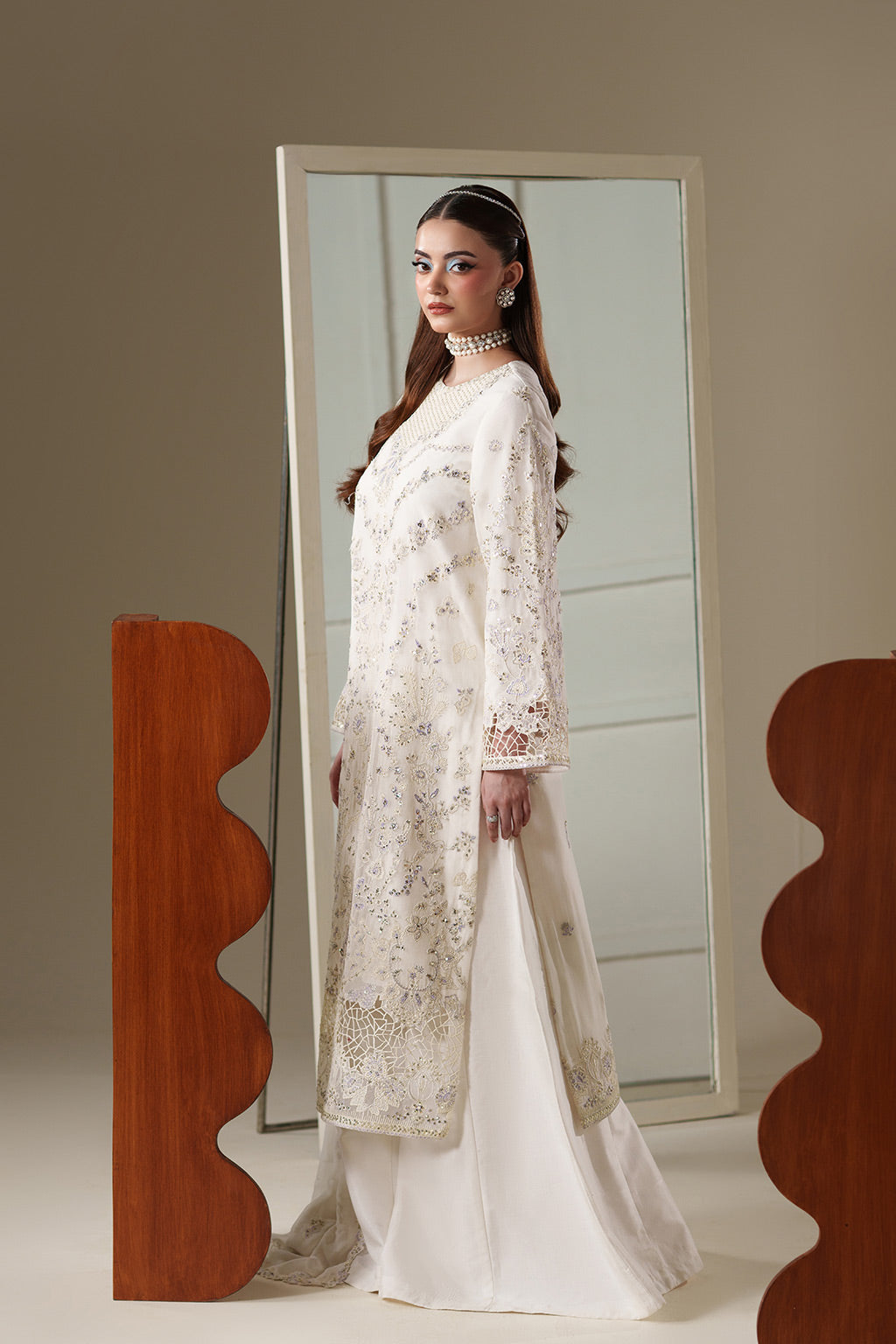 Emaan Adeel ELOSIE S0450 chiffon outfit in ivory — side view