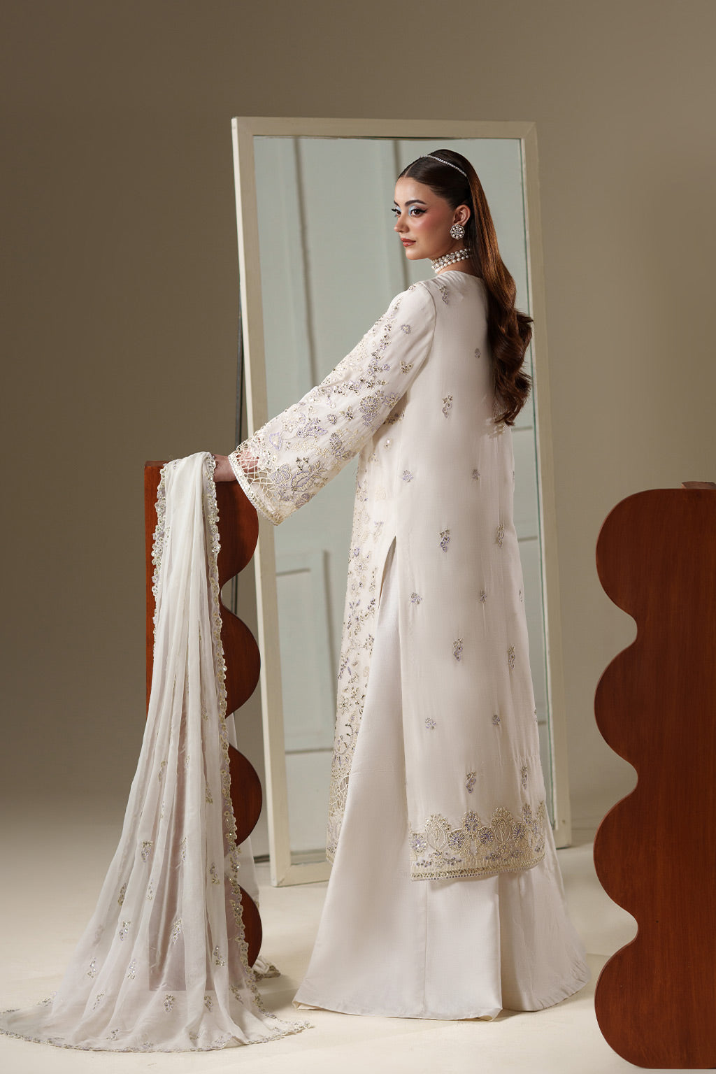 Emaan Adeel ELOSIE S0450 chiffon outfit in ivory — front view