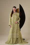 Emaan Adeel NOLA S0443 chiffon outfit in light olive green — front view