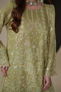 Emaan Adeel NOLA S0443 chiffon outfit in light olive green — embroidery close-up