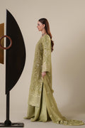 Emaan Adeel NOLA S0443 chiffon outfit in light olive green — side view