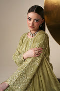 Emaan Adeel NOLA S0443 chiffon outfit in light olive green — upper-body view