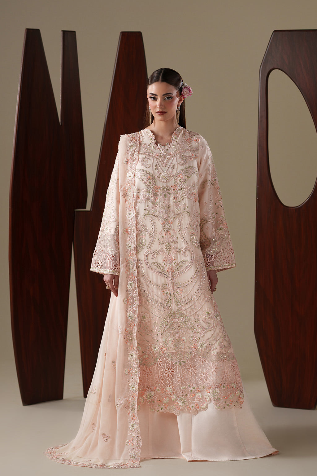 Emaan Adeel LUMI S0448 chiffon outfit in blush pink — front view
