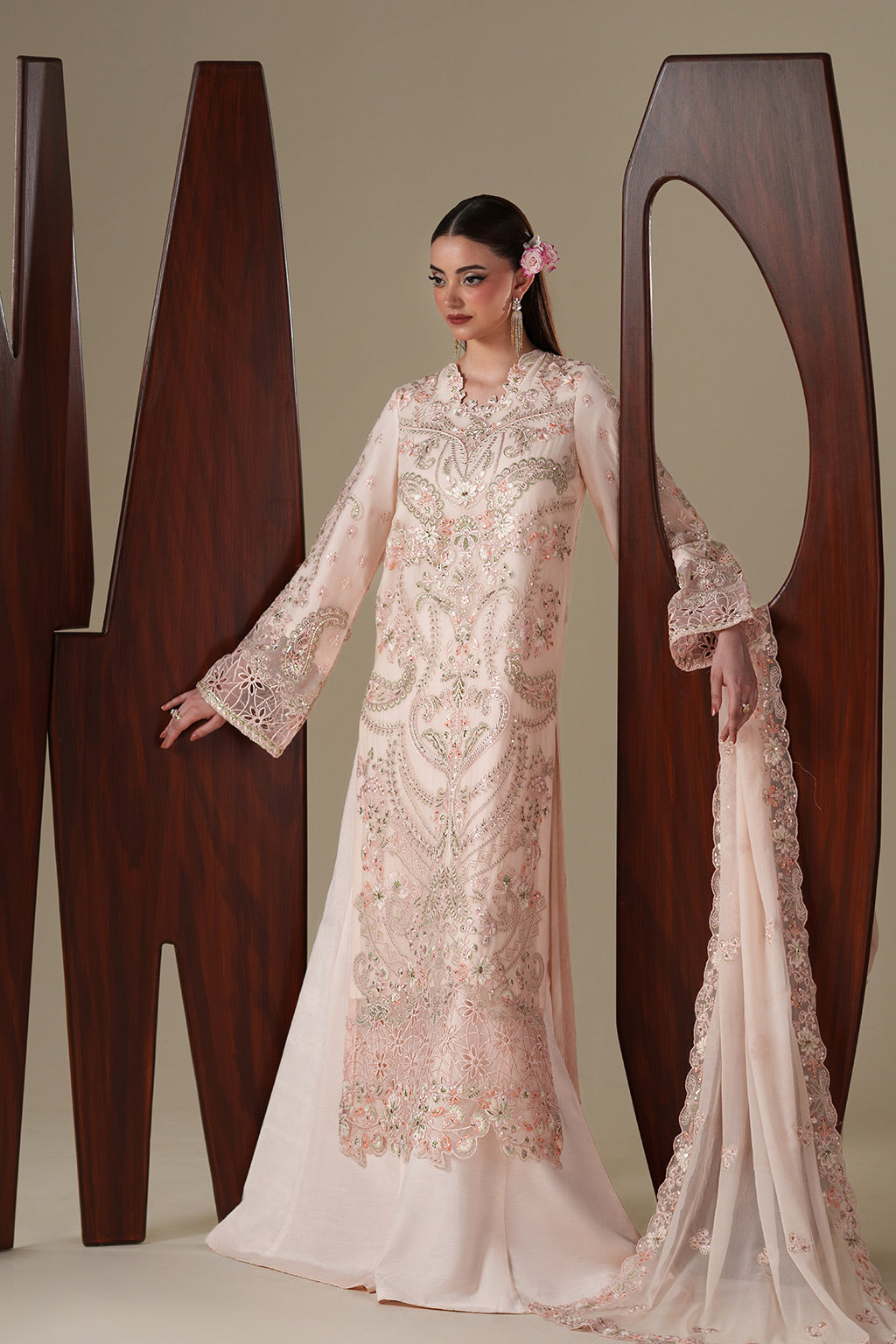 Emaan Adeel LUMI S0448 chiffon outfit in blush pink — front view