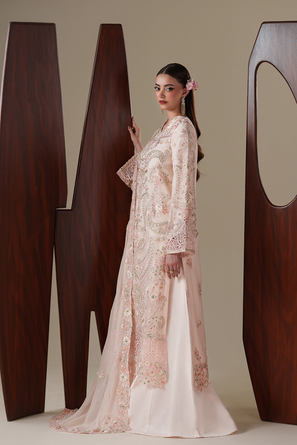 Emaan Adeel LUMI S0448 chiffon outfit in blush pink — side view