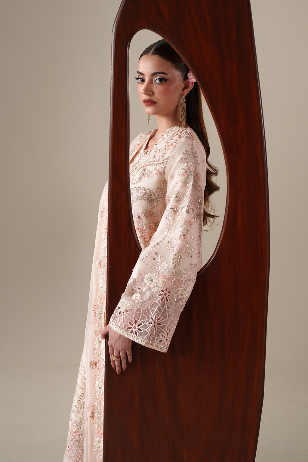 Emaan Adeel LUMI S0448 chiffon outfit in blush pink — side view