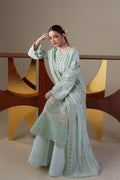 Emaan Adeel ORLA S0444 chiffon outfit in pale mint green — seated view
