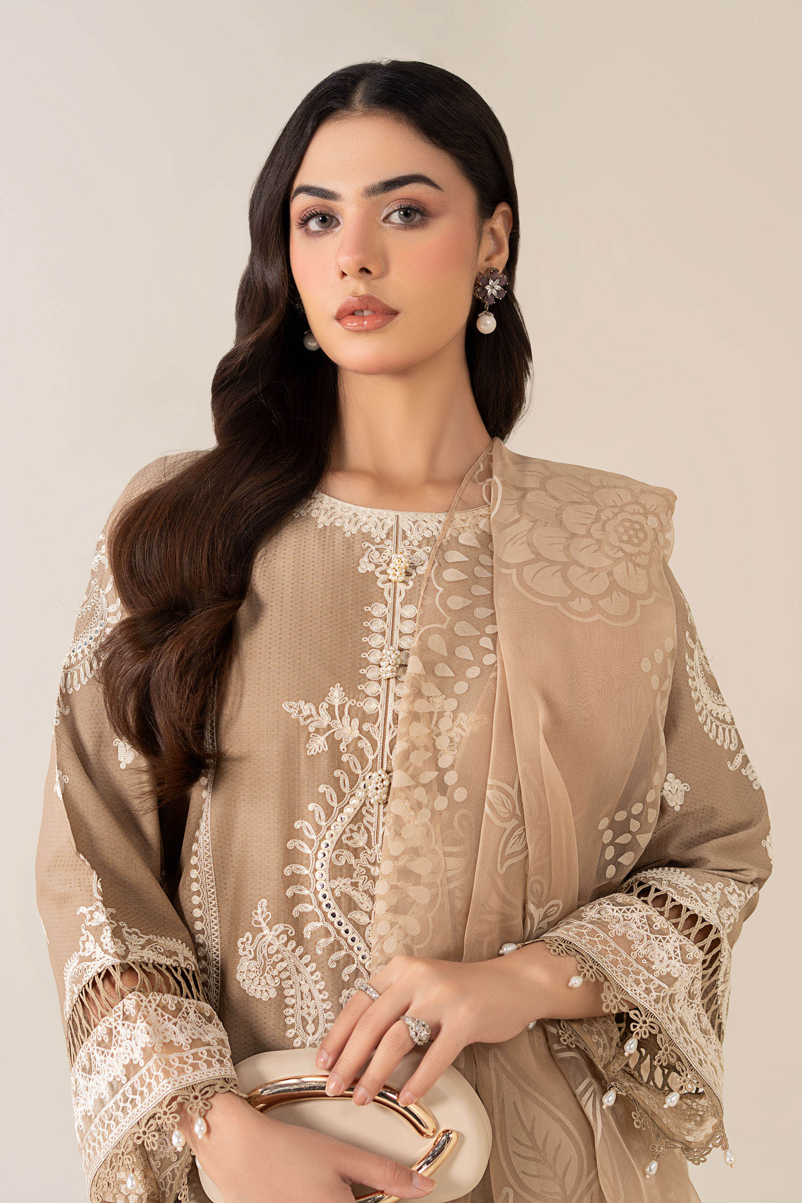Maria B | Pre Fall Dresses | 3 Piece Embroidered Suit Coffee