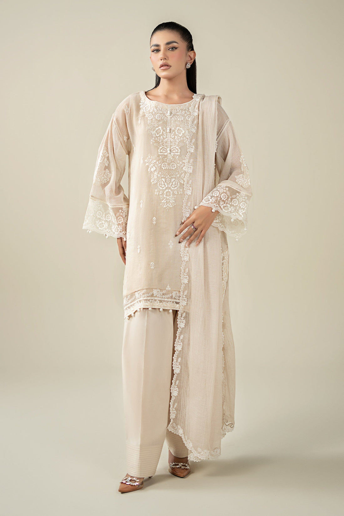 Maria B | Pre Fall Dresses | 3 Piece Embroidered Cotton Net Suit QQ