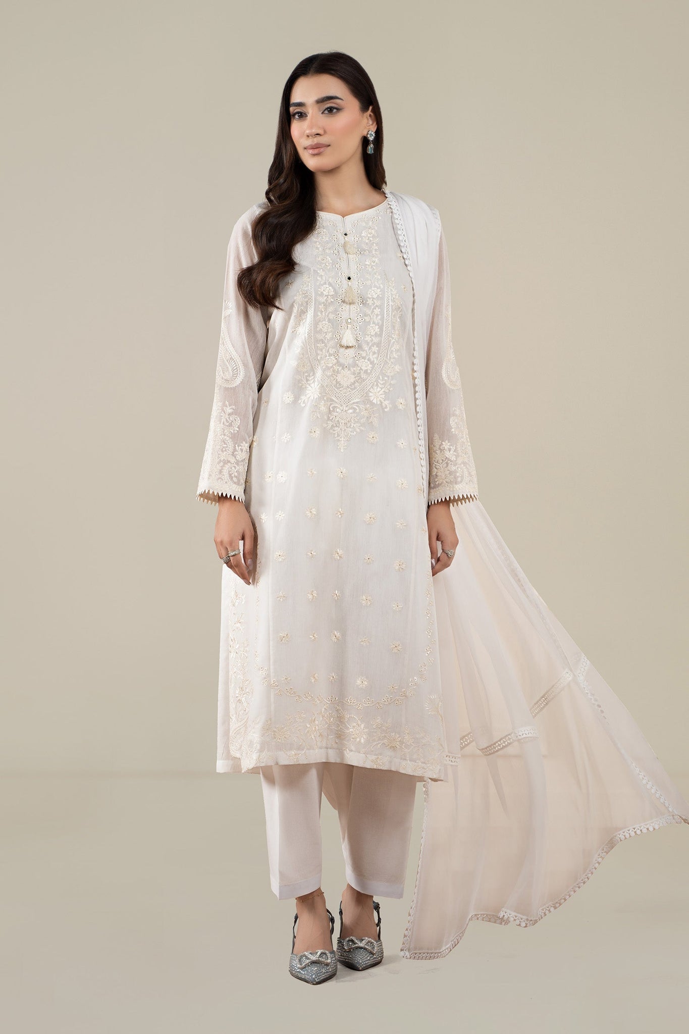 Maria B | Pre Fall Dresses | 3 Piece Embroidered Paper Cotton Suit AA