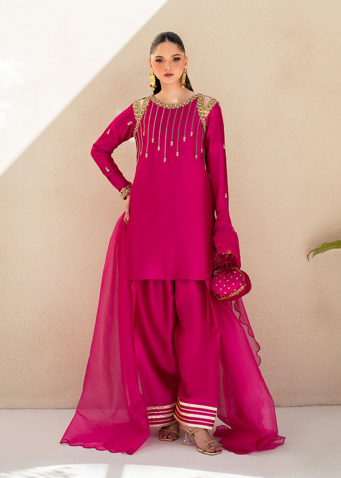 Dastoor | Maahi Luxury Pret 25 | Fuchsia Rose - House Of Hania