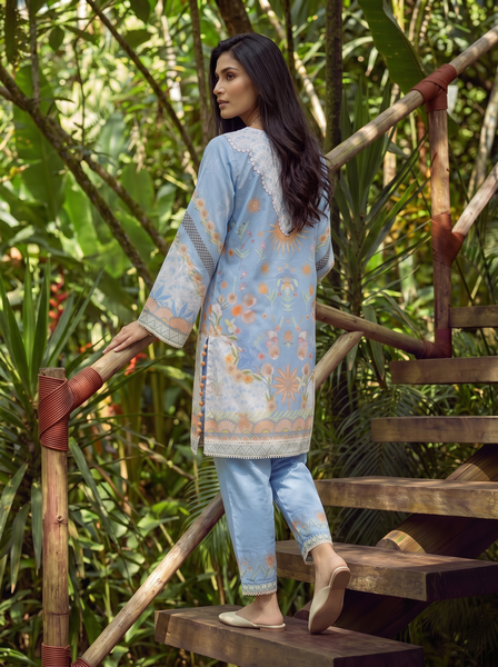 Dhanak | Casual Pret | BLUE LAWN 2PCS EMBROIDERED KURTA WITH TROUSER - House Of Hania