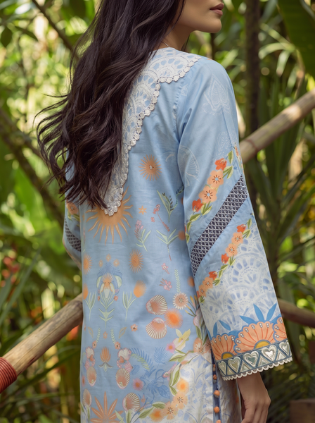 Dhanak | Casual Pret | BLUE LAWN 2PCS EMBROIDERED KURTA WITH TROUSER - House Of Hania
