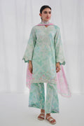 Dhanak | Casual Pret | GREEN COTTON JACQUARD 2PCS EMBROIDERED KURTA WITH TROUSER - House Of Hania