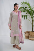 Dhanak | Casual Pret | GREY COTTON JACQUARD 2PCS EMBROIDERED KURTA WITH TROUSER - House Of Hania