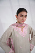 Dhanak | Casual Pret | GREY COTTON JACQUARD 2PCS EMBROIDERED KURTA WITH TROUSER - House Of Hania