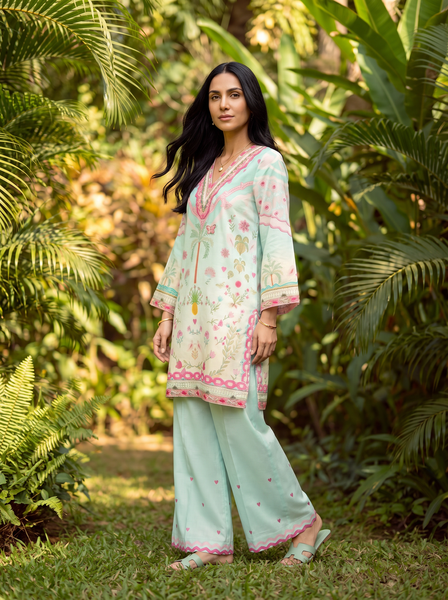 Dhanak | Casual Pret | L-GREEN LAWN 2PCS EMBROIDERED KURTA WITH TROUSER - House Of Hania