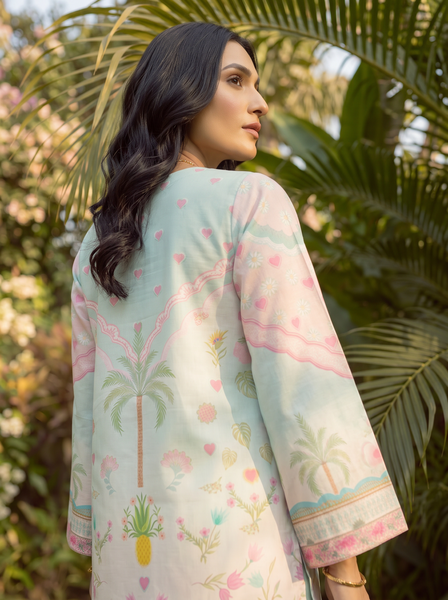 Dhanak | Casual Pret | L-GREEN LAWN 2PCS EMBROIDERED KURTA WITH TROUSER - House Of Hania