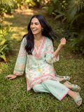 Dhanak | Casual Pret | L-GREEN LAWN 2PCS EMBROIDERED KURTA WITH TROUSER - House Of Hania
