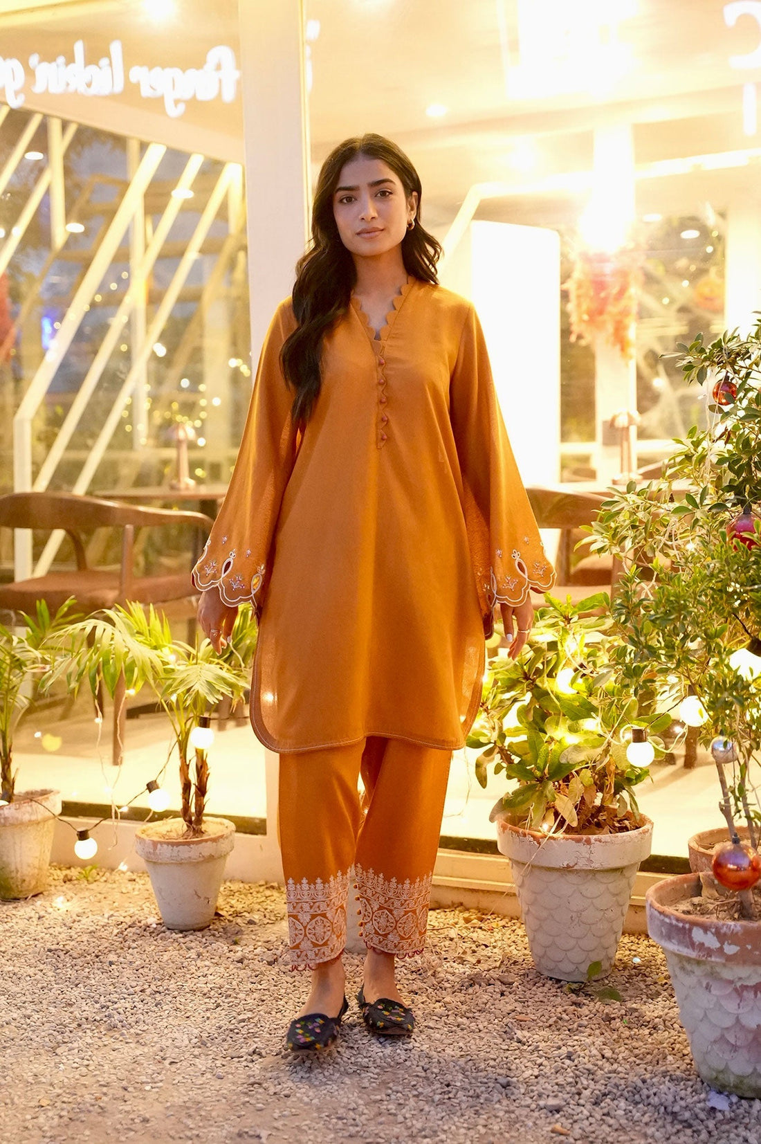 Dhanak | Casual Pret | MUSTARD 2PCS EMBROIDERED KURTA WITH TROUSER - House Of Hania