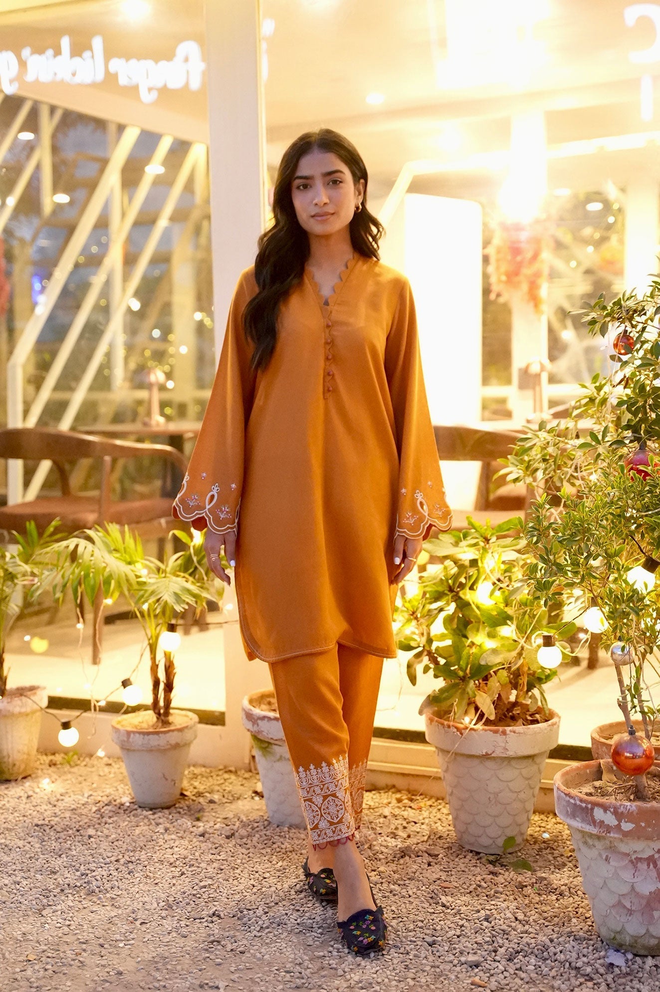 Dhanak | Casual Pret | MUSTARD 2PCS EMBROIDERED KURTA WITH TROUSER - House Of Hania