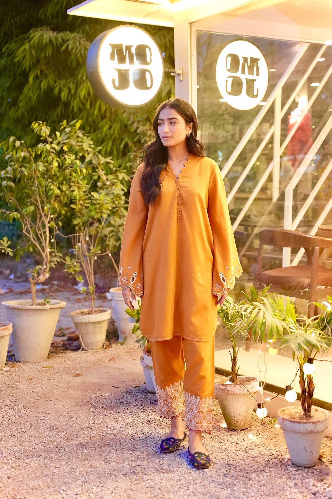 Dhanak | Casual Pret | MUSTARD 2PCS EMBROIDERED KURTA WITH TROUSER - House Of Hania