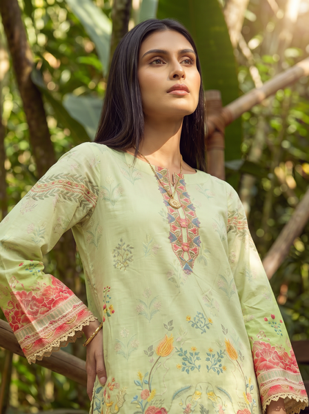 Dhanak | Casual Pret | NEON GREEN LAWN 2PCS EMBROIDERED KURTA WITH TROUSER - House Of Hania