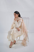 Dhanak | Casual Pret | OFFWHITE COTTON JACQUARD 2PCS EMBROIDERED KURTA WITH TROUSER - House Of Hania