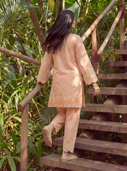 Dhanak | Casual Pret | ORANGE LAWN 2PCS EMBROIDERED KURTA WITH TROUSER - House Of Hania