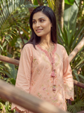 Dhanak | Casual Pret | ORANGE LAWN 2PCS EMBROIDERED KURTA WITH TROUSER - House Of Hania