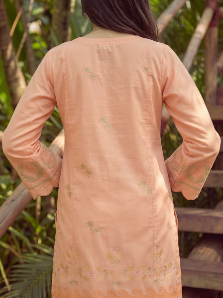 Dhanak | Casual Pret | ORANGE LAWN 2PCS EMBROIDERED KURTA WITH TROUSER - House Of Hania