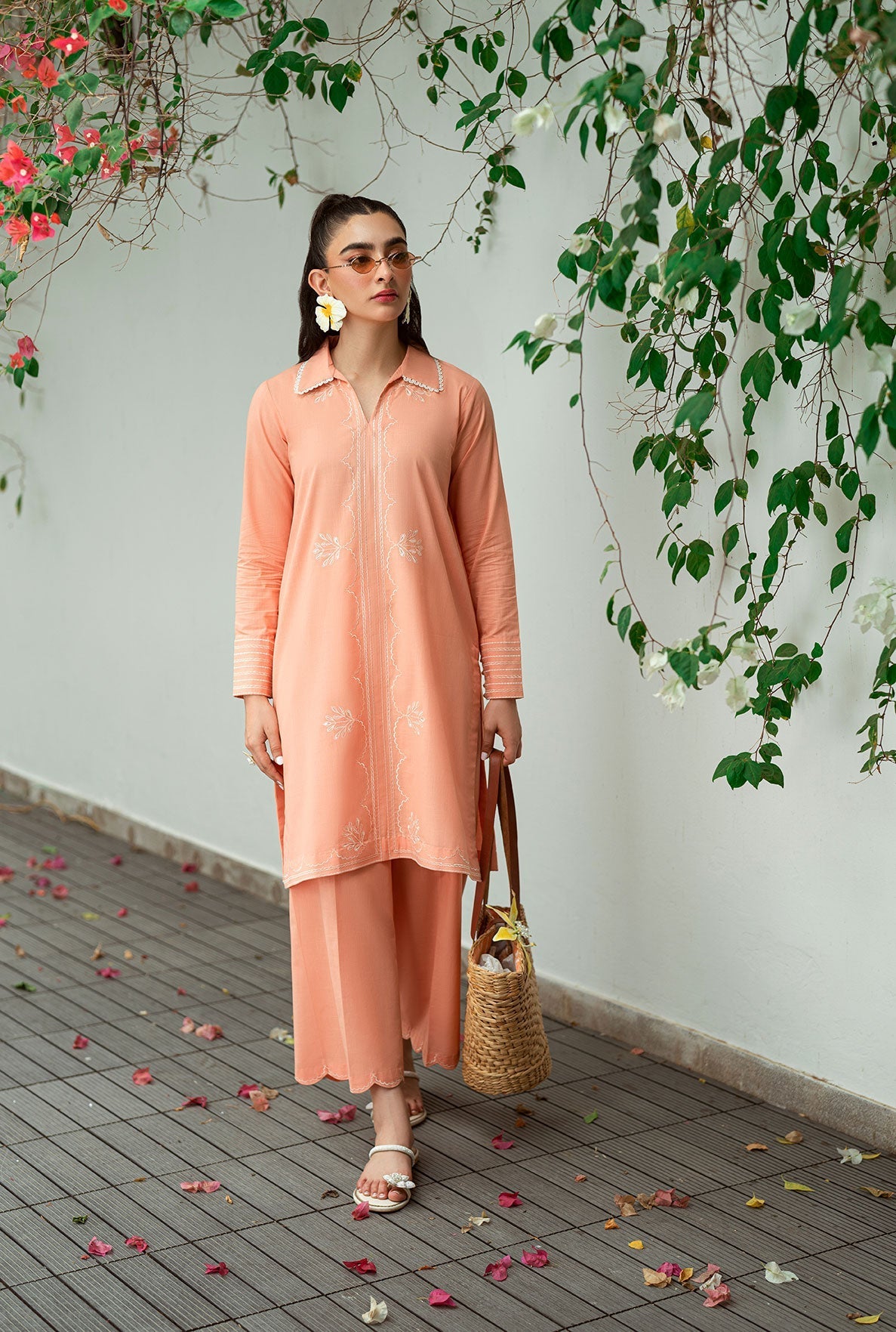 Dhanak | Casual Pret | PEACH 2PCS EMBROIDERED KURTA WITH TROUSER - House Of Hania